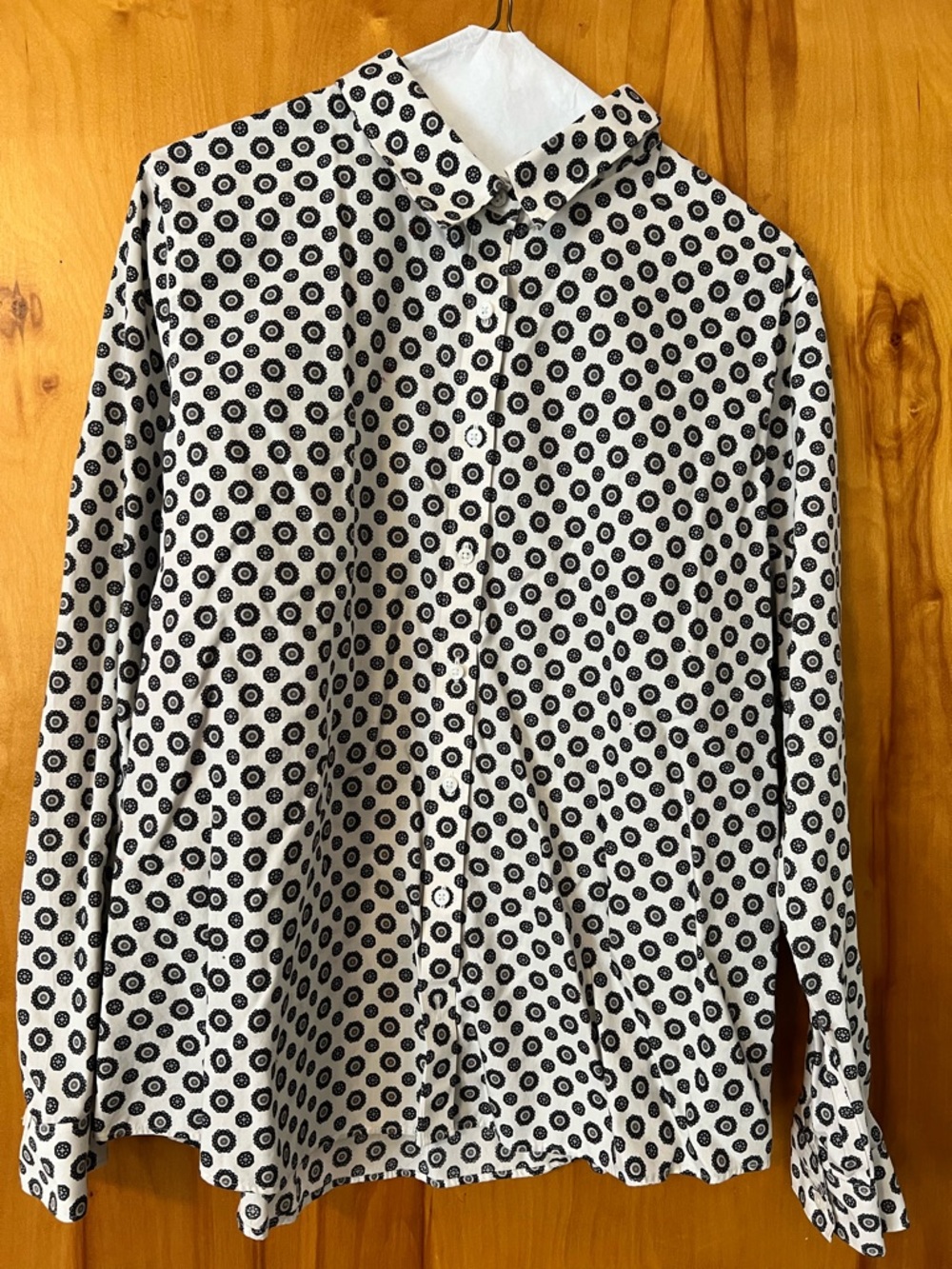 Lands' End White Shirt with Floral Medallions